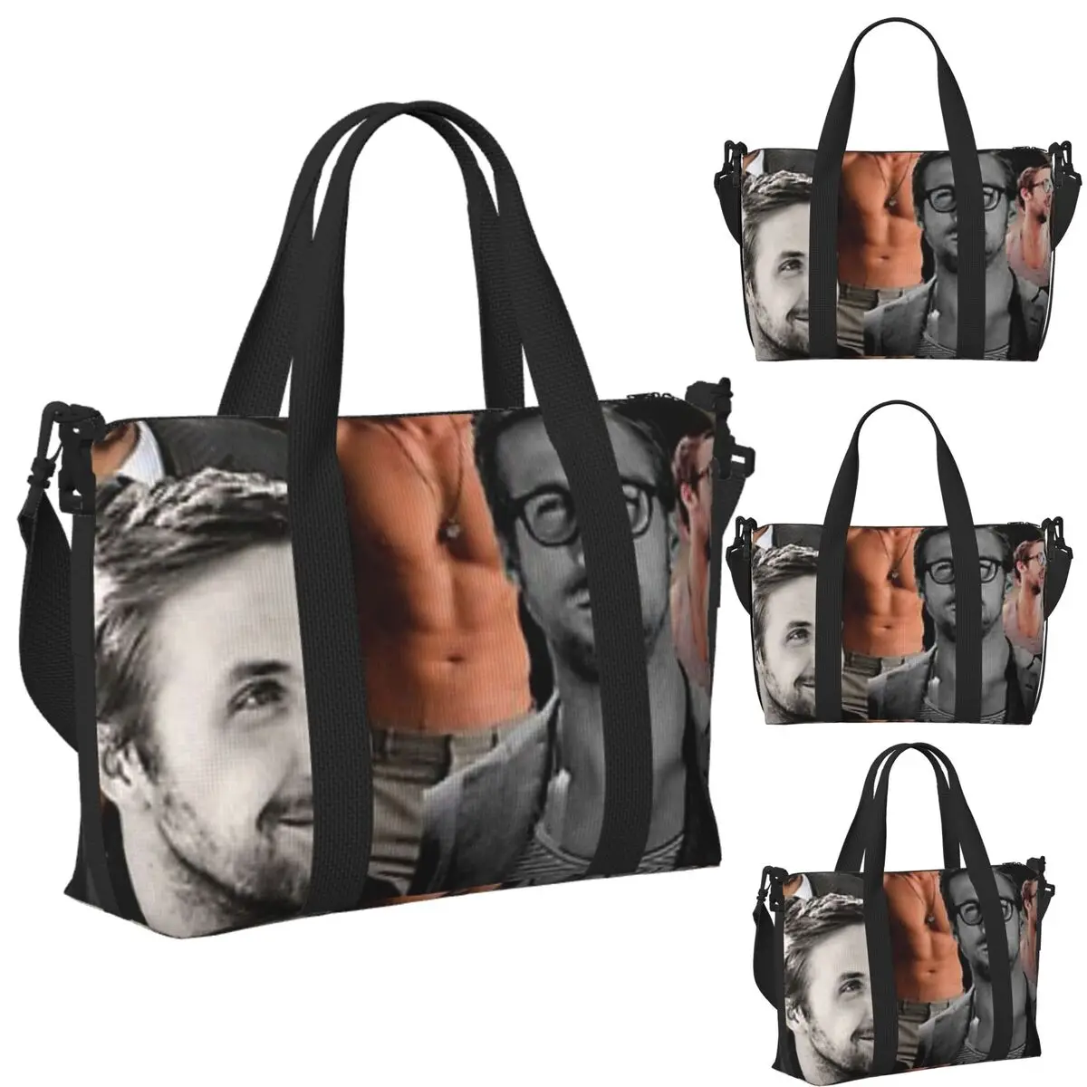 

Custom Ryan Gosling Collage Beach Travel Bag Large Capacity Tote Bags for Gym Sport Women Shopping Duffle Shoulder Bag