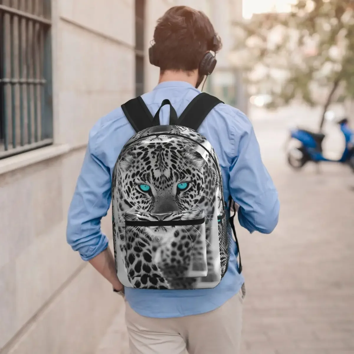 White Leopard Cheetah Realistic Art Backpack Boys Girls BookBag Kids School Bag Laptop Shoulder Bags for Men Women