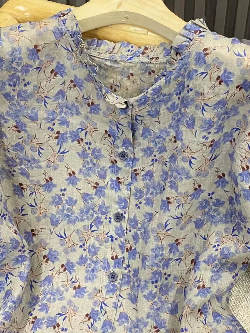 Top di fascia alta con stampa floreale in canapa Svel irt Top estivo da donna con colletto in pizzo vintage oulder Top artistico in cotone e lino