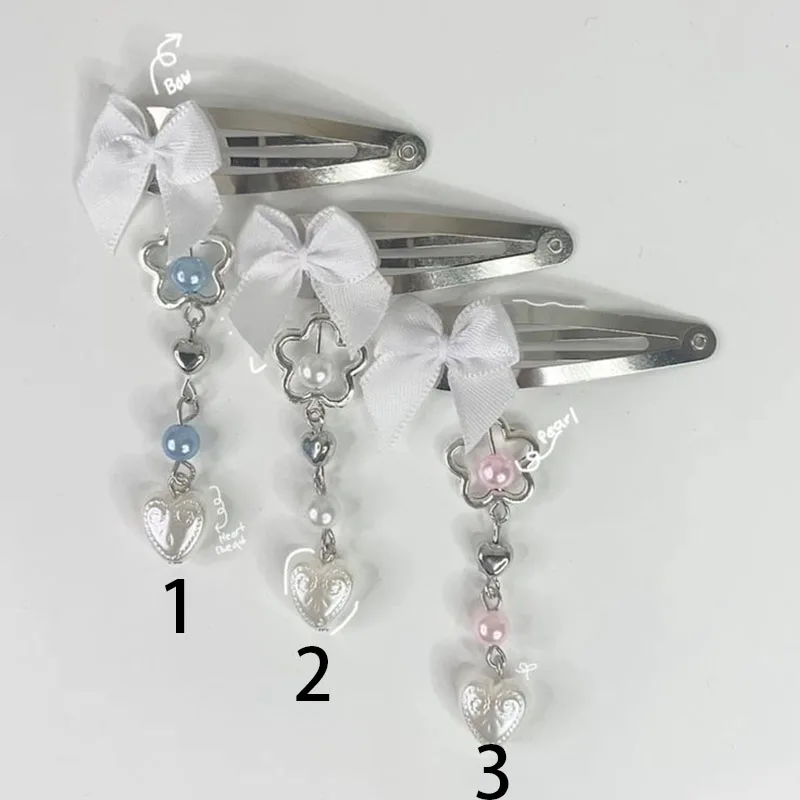 1ps handmade bow beaded hair clip accessories y2k  jewelry