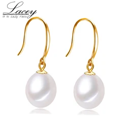 18K Yellow Gold Pearl Drop Earrings For Girls,Wedding Freshwater Pearl Earrings,AU750 Earrings For Women