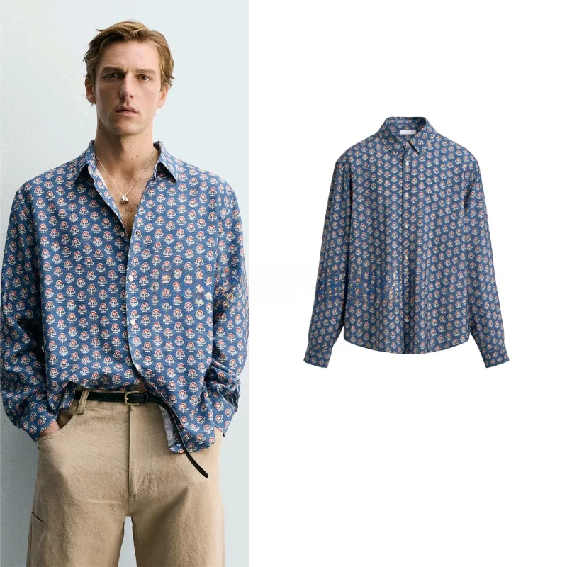 

Loose Fit Long Sleeve Printed Casual Shirt Men's Summer New Arrival Polyester Fiber Skin-friendly Breathable Button up