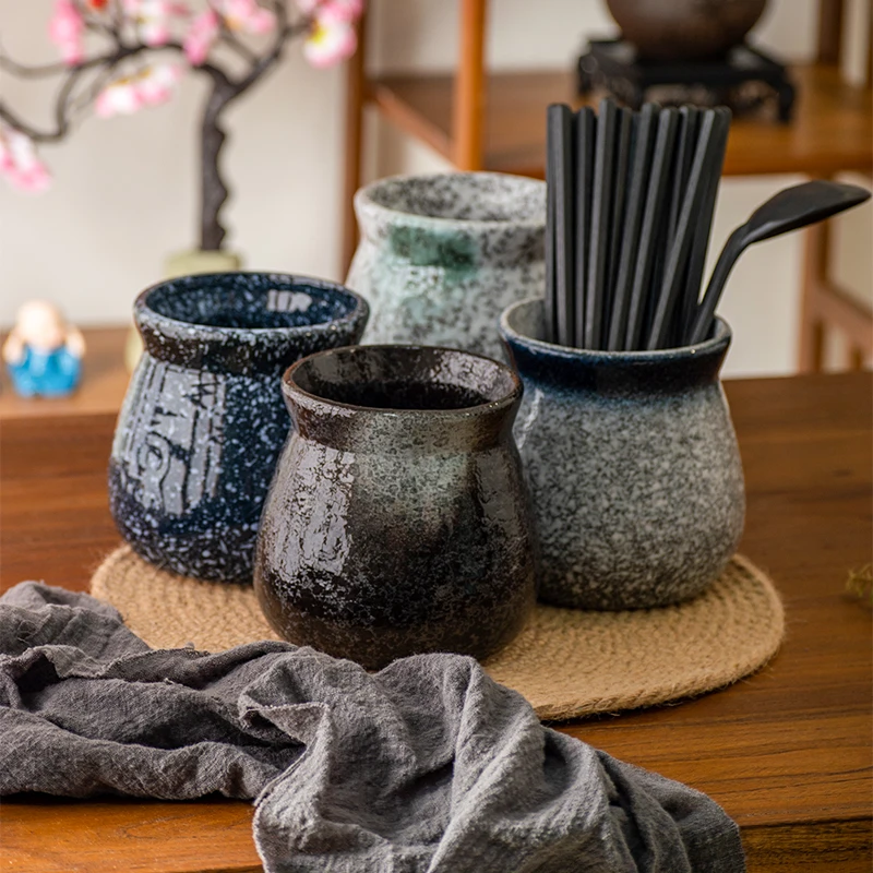 Tarro de Almacenamiento de Pimientos Picantes Estilo Japonés Retro con Cuchara y Soporte para Palillos, Organizador de Utensilios de Comedor para Uso Comercial