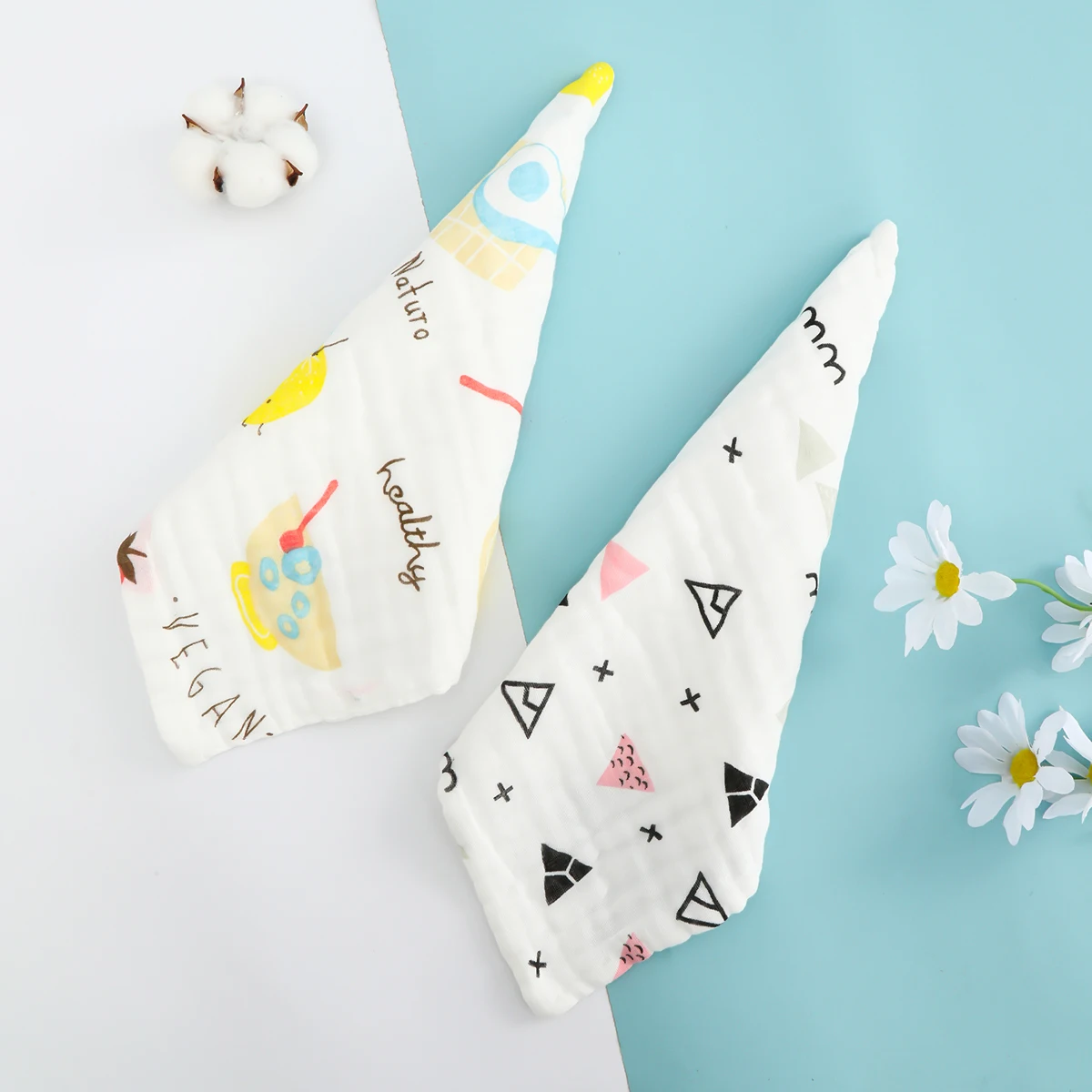 Picture 6: Random pattern 5 pieces pure cotton gauze baby baby face towel six-layer high-density square towel soft absorbent towel set