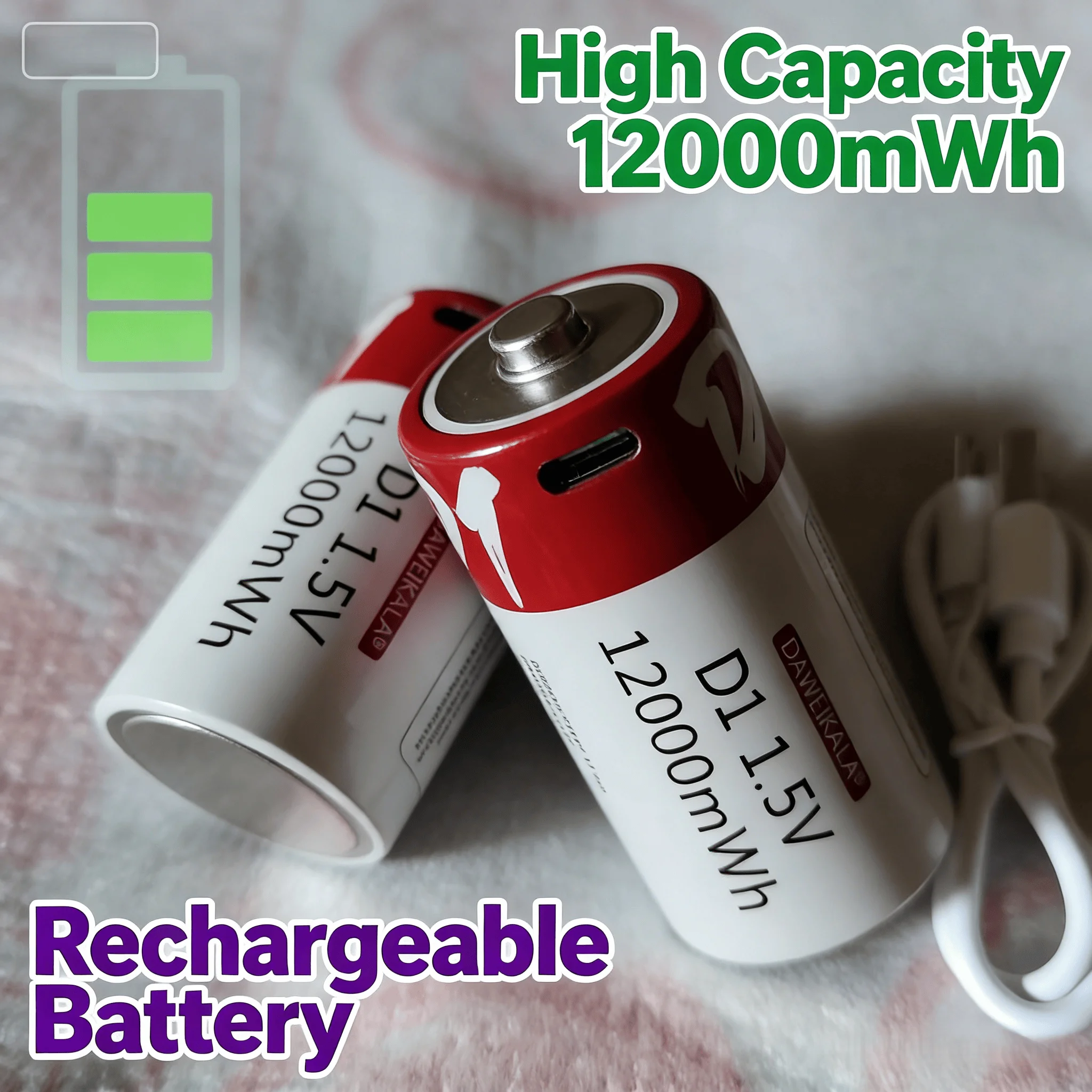 

НОВЫЙ литий-ионный аккумулятор размера D 1,5 В, 12000 мАч, перезаряжаемый через USB, в комплект входит бесплатный зарядный кабель