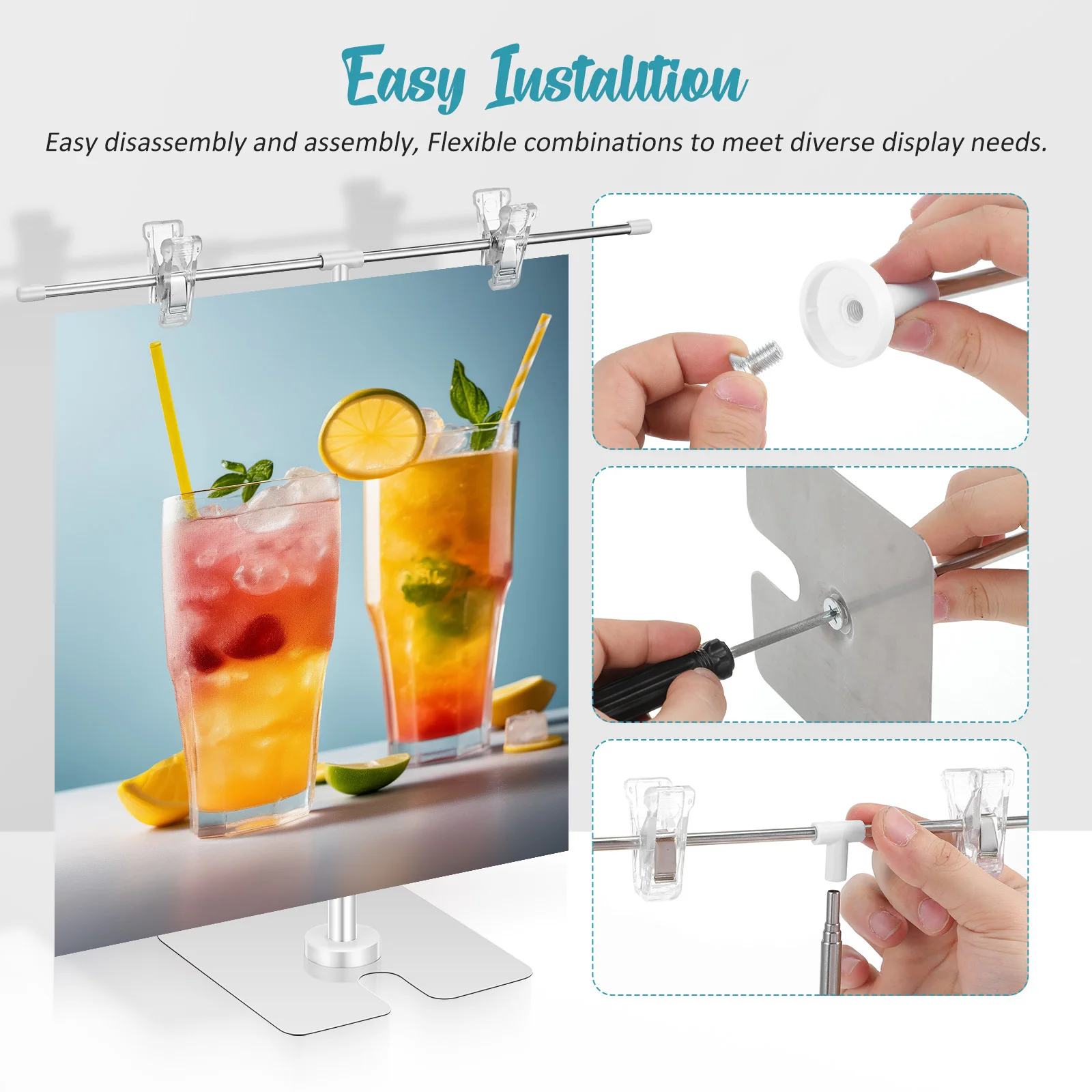 2 قطعة مجموعة حامل عرض قابل للتعديل حامل ملصق مرن منبثق لطاولة الأرضية حامل عرض علامة محمول للتجارة #6