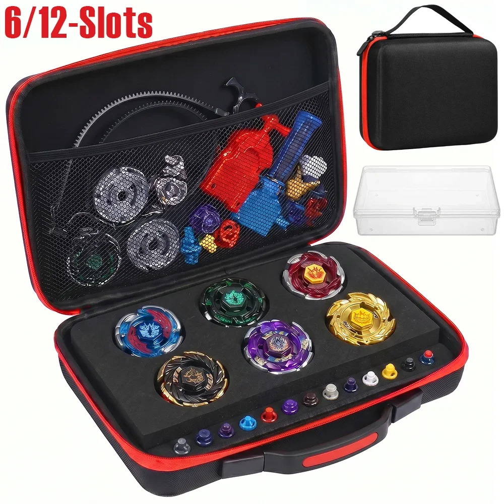 6/12 Slots Battling Top Storage Box Portable Kids Gyro Carrying Case with Mesh Pocket Toy Storage Organizer for Rotating Top