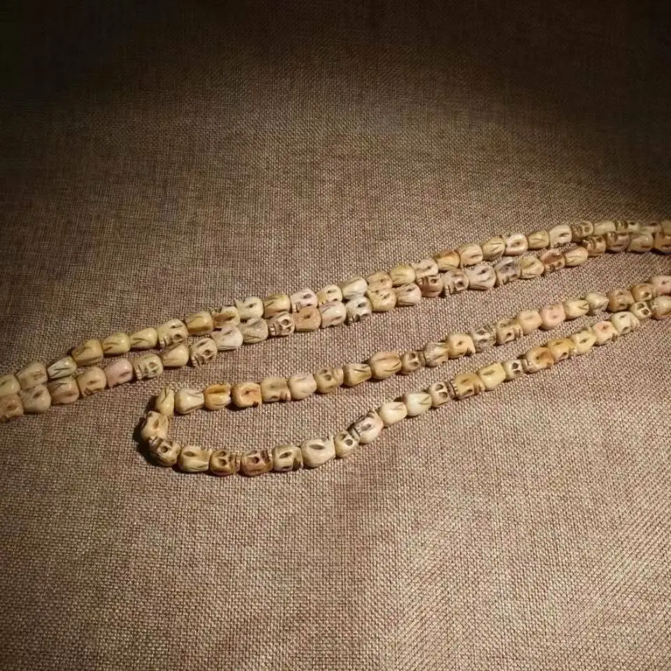 Rare 108 Bead Buddhism Tibetan Yak Bone Skull Meditation Prayer Mala Necklace 9m