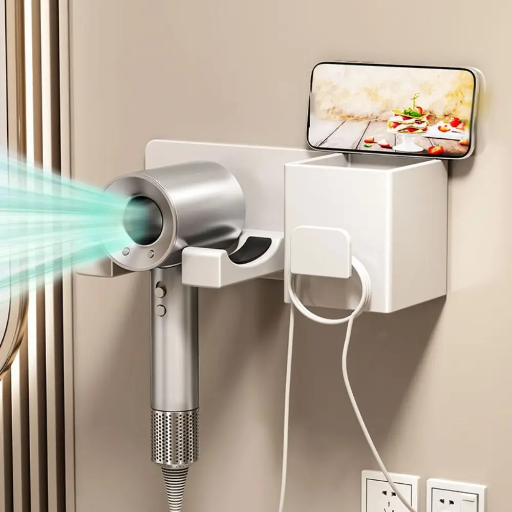 

Wall Mounted Hair Dryer Holder Multi-Functional without Drilling Hair Dryer Shelf Space Saving Durable Storage Bracket Toilet