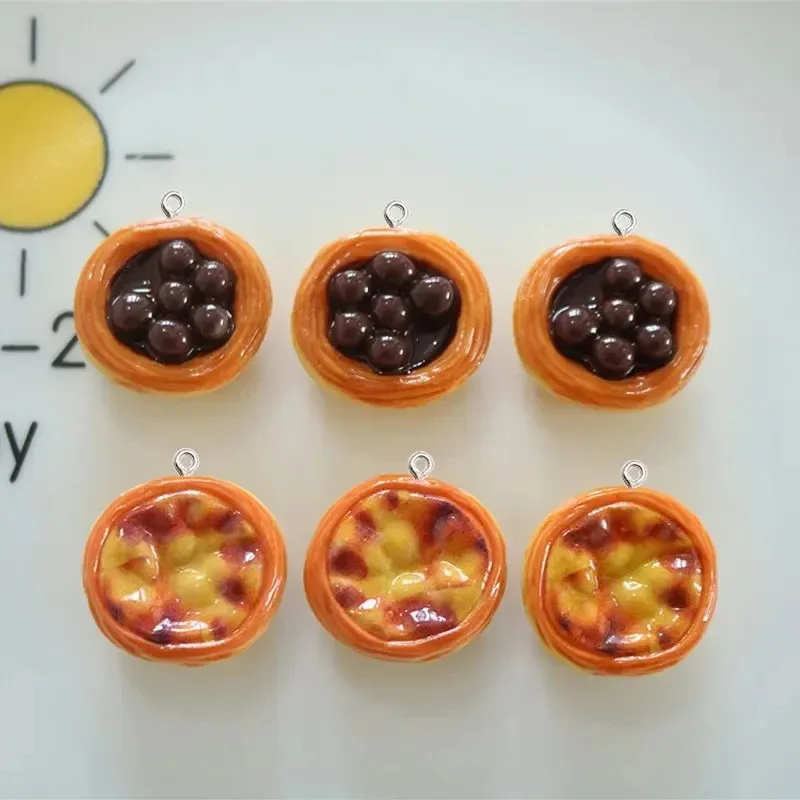10Pcs Kawaii Simulation Egg Tart Resin Charms Artificial Food Pendants DIY Jewelry Supplies For Earrings Necklace Keychain