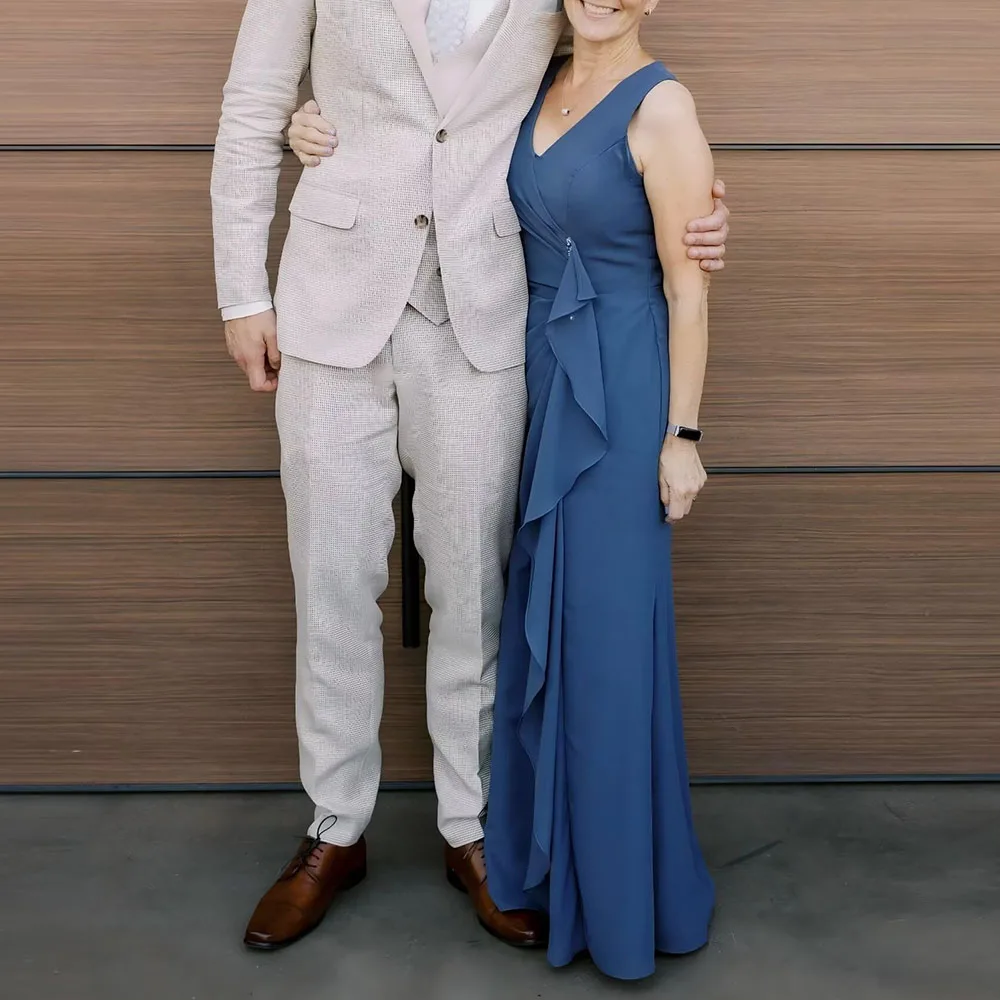 Exquisitos vestidos de gasa para madre de la novia para boda, vestido Formal largo sin mangas con apliques fruncidos, personalizado 2025