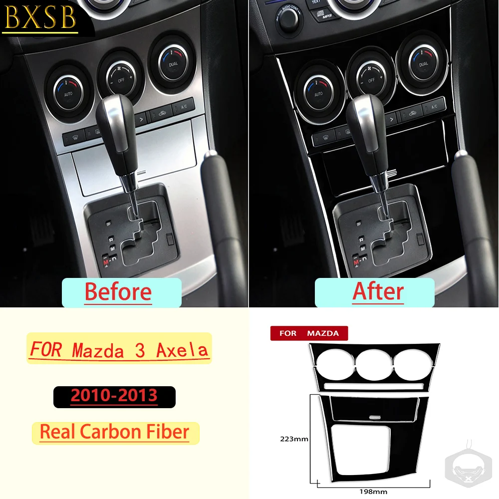 For Mazda 3 Axela 2010-2013Center Control AC Gear Shift Panel Kit Trim Real Carbon Fiber Interior Accessories Decoration Sticker