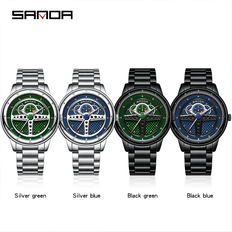 SANDA P1110, nueva moda, reloj para volante de coche para hombre, marca superior, moda de lujo, reloj de pulsera deportivo de cuarzo resistente al agua, reloj masculino