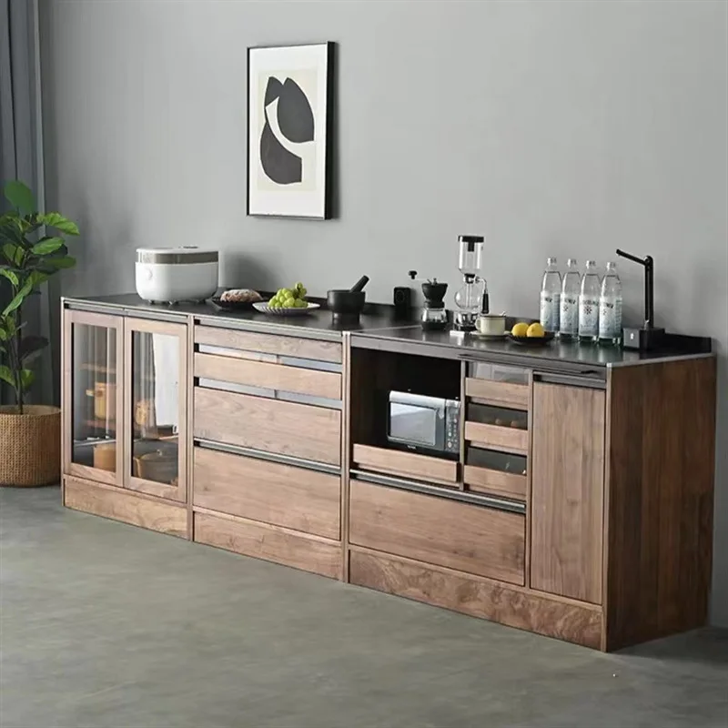 خزانة أرضية صغيرة للوجبات من خشب الجوز الأسود في أمريكا الشمالية قابلة للتخصيص لتخزين الشاي الياباني