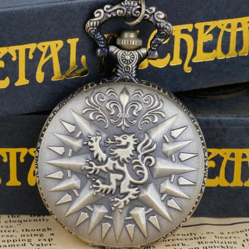 البرونزية ساعة جيب كوارتز النار التنفس الله الوحش نمط العربية الرقمية قلادة قلادة ساعة فوب سلسلة ساعة نسائية للرجال