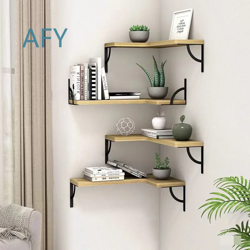 Iron Wall Mounted Multi Tier Shelf for Rustic Decor Wall Corner Plant Stand Book Display Rack for Industrial Style Living