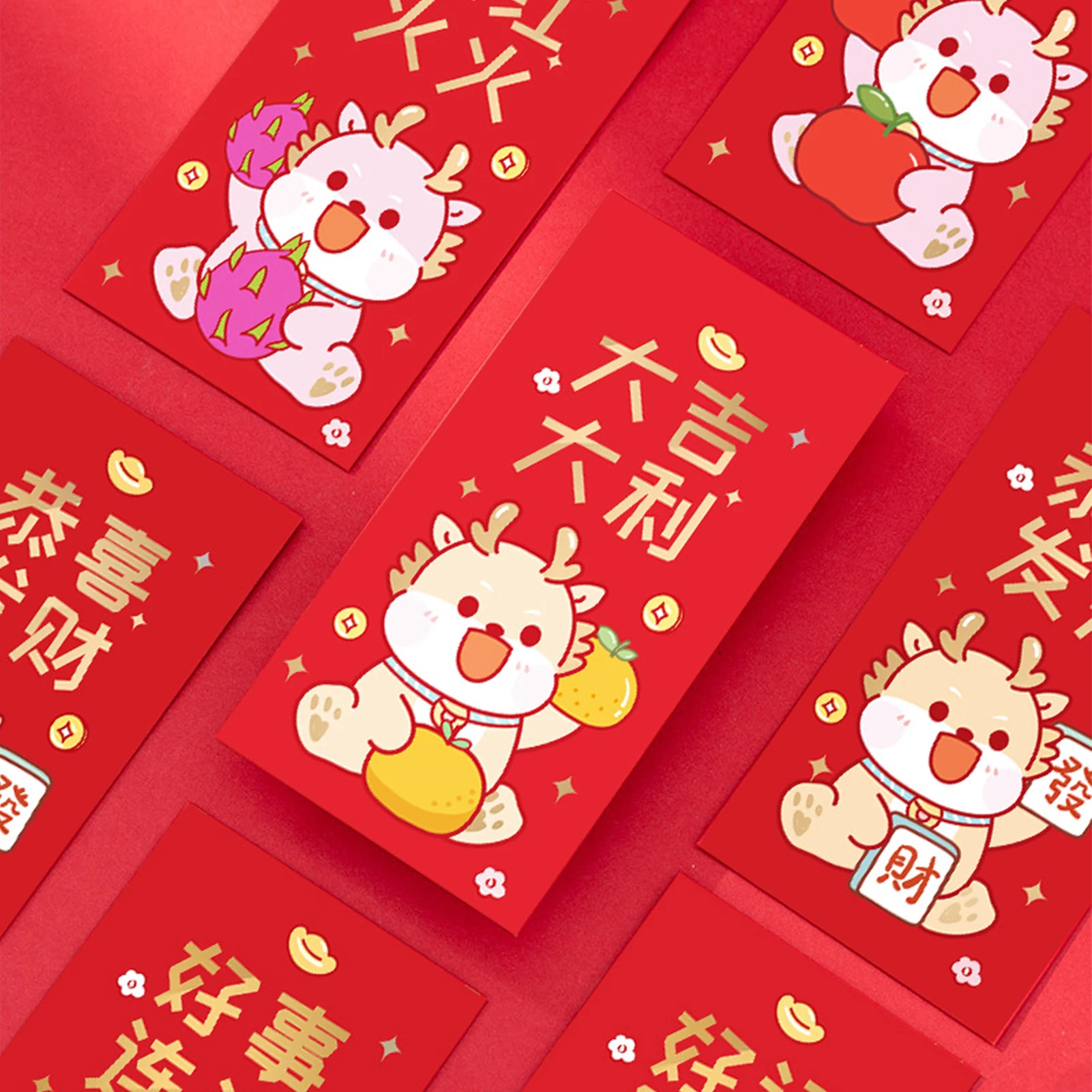 6Pcs 2024 Chinese New Year of Dragon Spring Festival Red Envelope Lucky Money Bag Paper Bag Chinese Money Saving Envelopes