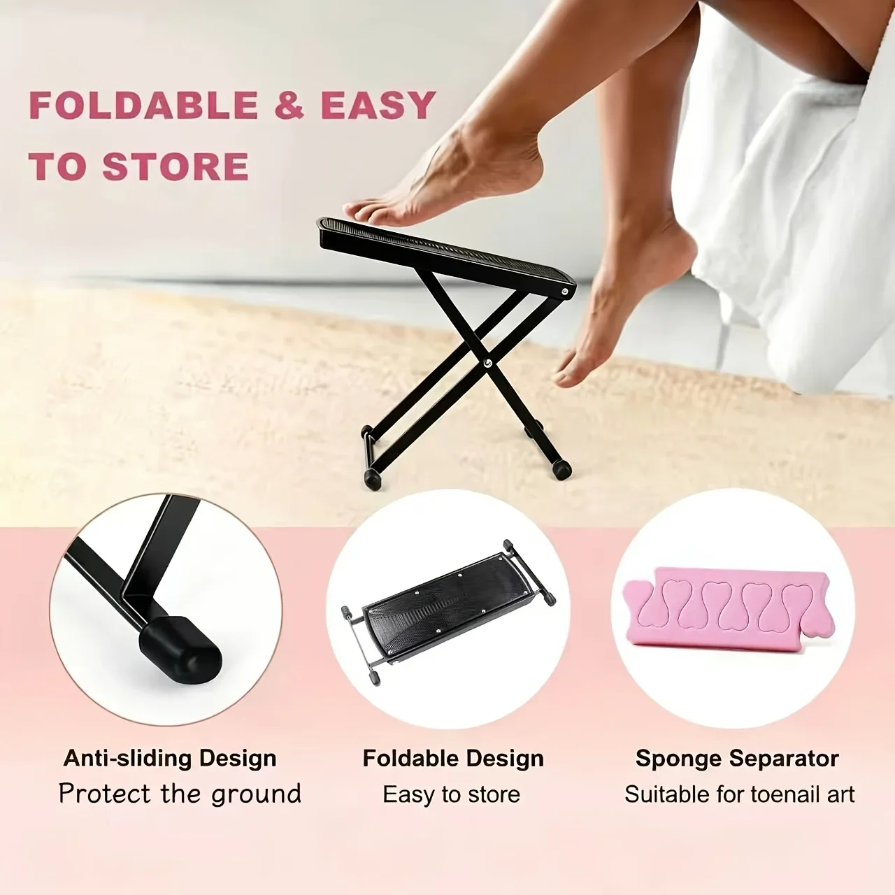 1pc Pedicure Foot Rest, Adjustable Foot Stand, Toe Separator - Easy At Home, No More Bending or Stretching, Beauty Pedicure Kit