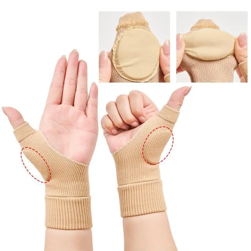 1 Paar Handgelenk- und Daumen-Kompressionshandschuhe, atmungsaktive Stützbandage, gestrickte Fingerpolster für Verletzungen, Sport-Sicherheits-Handgelenkbandage – Detail 3