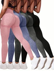 Solid Color Sports Leggings High Waisted Tummy Control Workout Hip Lift Yoga Tight Pants Women's Activewear