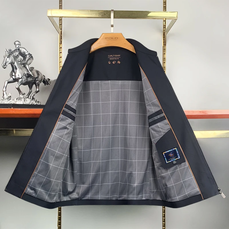 

Удобная повседневная мужская куртка на весну и осень, однотонная верхняя одежда с откидным воротником Busin Gentleman Sle Stand Fit