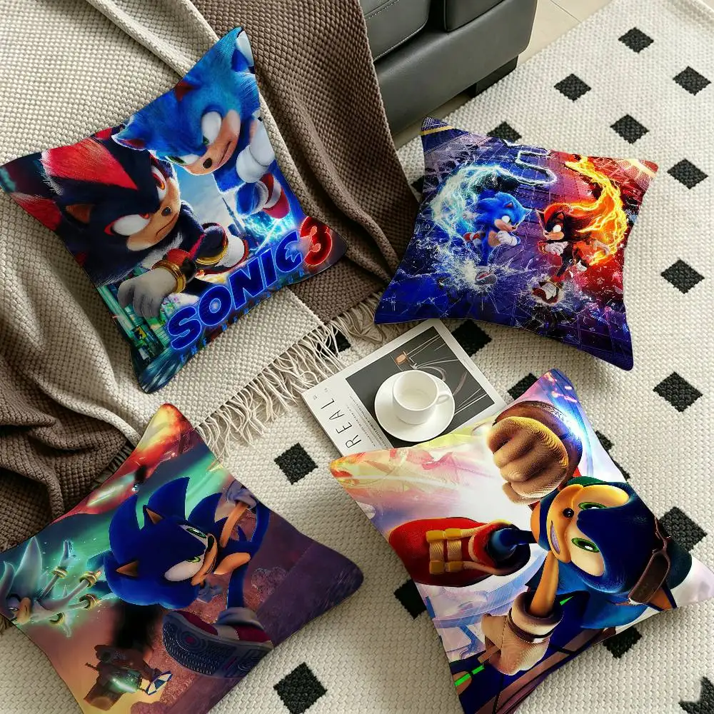S-Sonic the Hedgehog Cartoon Pillow Covers Cartoon Sofa Decorative Home Double-sided Printing Short Plush Cute Cushion Cover