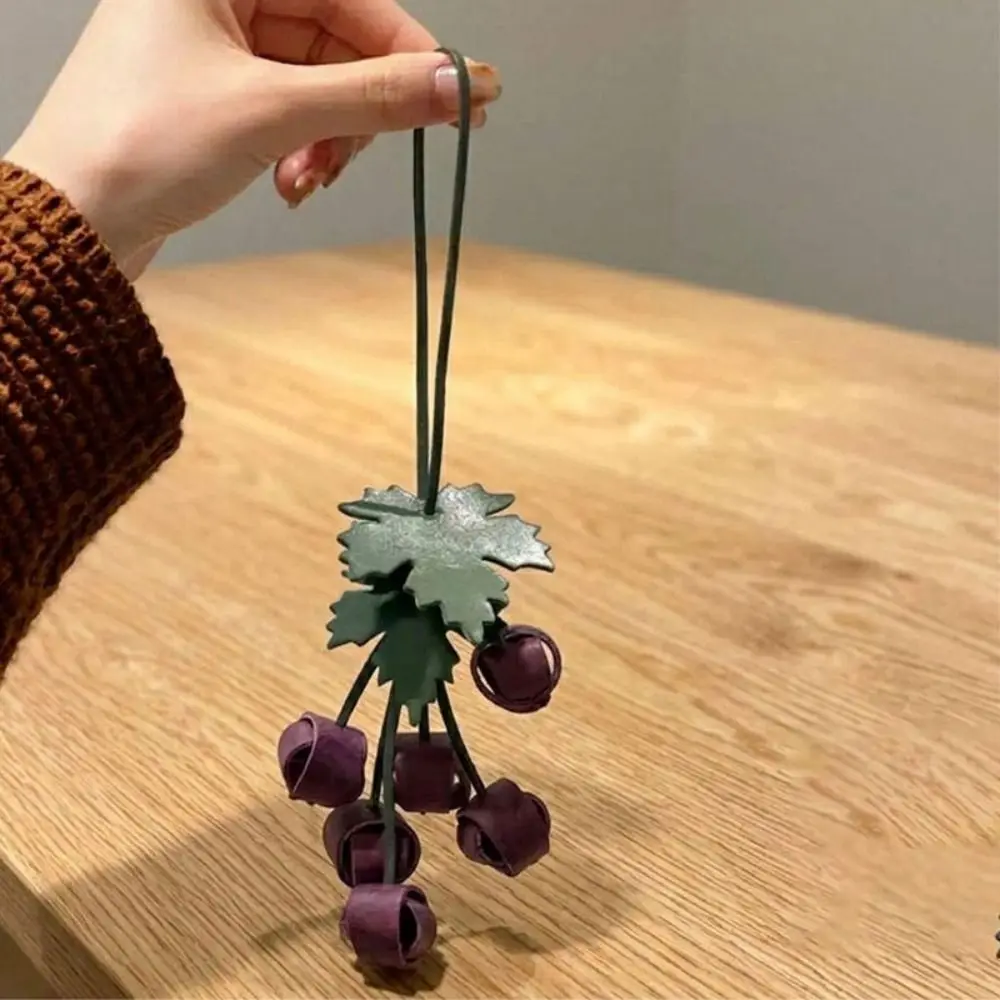 Key Chain Grape Shape Leather Pendant Hanger Weave Grape-shaped Skewer Keychain Creative Handmade Pu Fruit Bag Charm Women