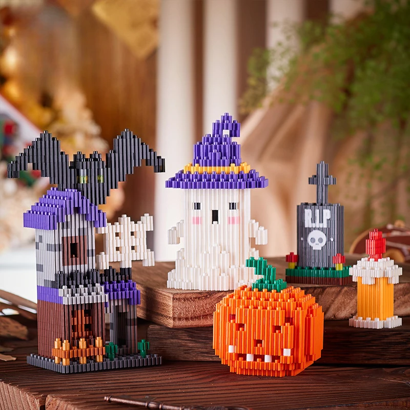 

MOC Хэллоуин призрак с привидениями модель строительные блоки комплект тыквенные фонари и летучие мыши кирпичи собранная головоломка DIY игрушки подарки для детей