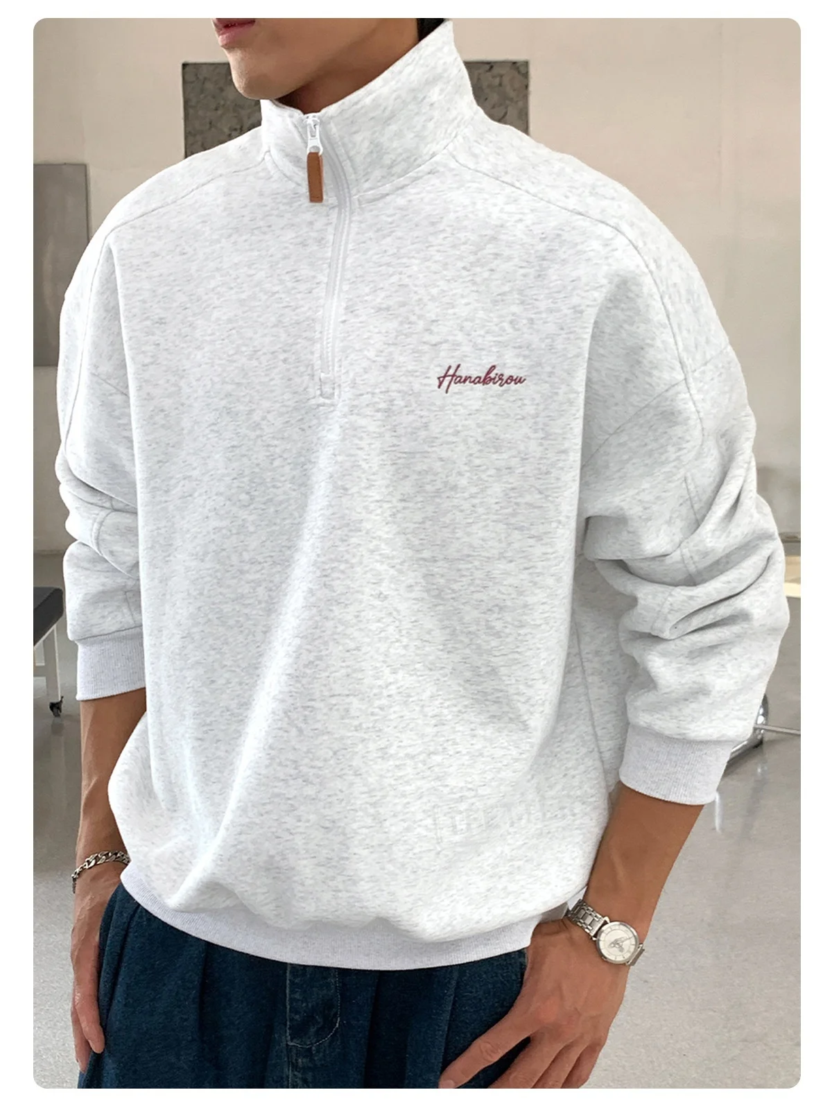 TFETTERS EU Size 2026 Autumn Casual Half Zip Pullover Men Stand Collar Minimal Letter Embroidered Long Sleeve Sweatshirt Man