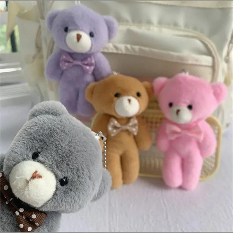 1PCS 13Cm 5 Color Plush Bow Bear Plush Toy Holiday Gift Children's Backpack Keychain Pendant Cute Doll