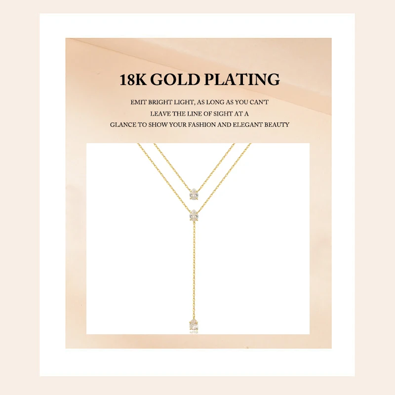 High Quality Simple Double Layer Tear Drop Charm Necklace With Green CZ Paved For Women Fashion Classic Clavicle Chain Jewelry