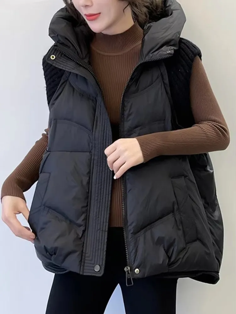 Amax luluE hiver femmes mode tricoté Design canard vers le bas gilet dames loisirs ample chaud à capuche sans manches manteaux neige gilets