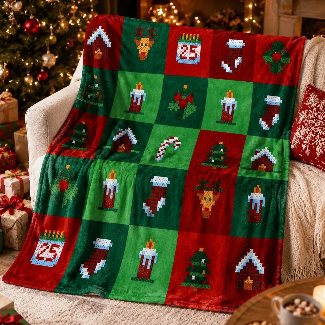 Merry Christmas Blanket Christmas Tree Gingerbread Man Red Flannel Blanket for New Year Christmas Gift for Family Nana Mon Dad