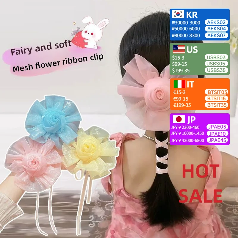 

Girls Big Flower Hairpin, Fairy Soft Mesh Ribbon Hairpin, Sweet Princess Ribbon Flower Braided Macaron Hair Accessories