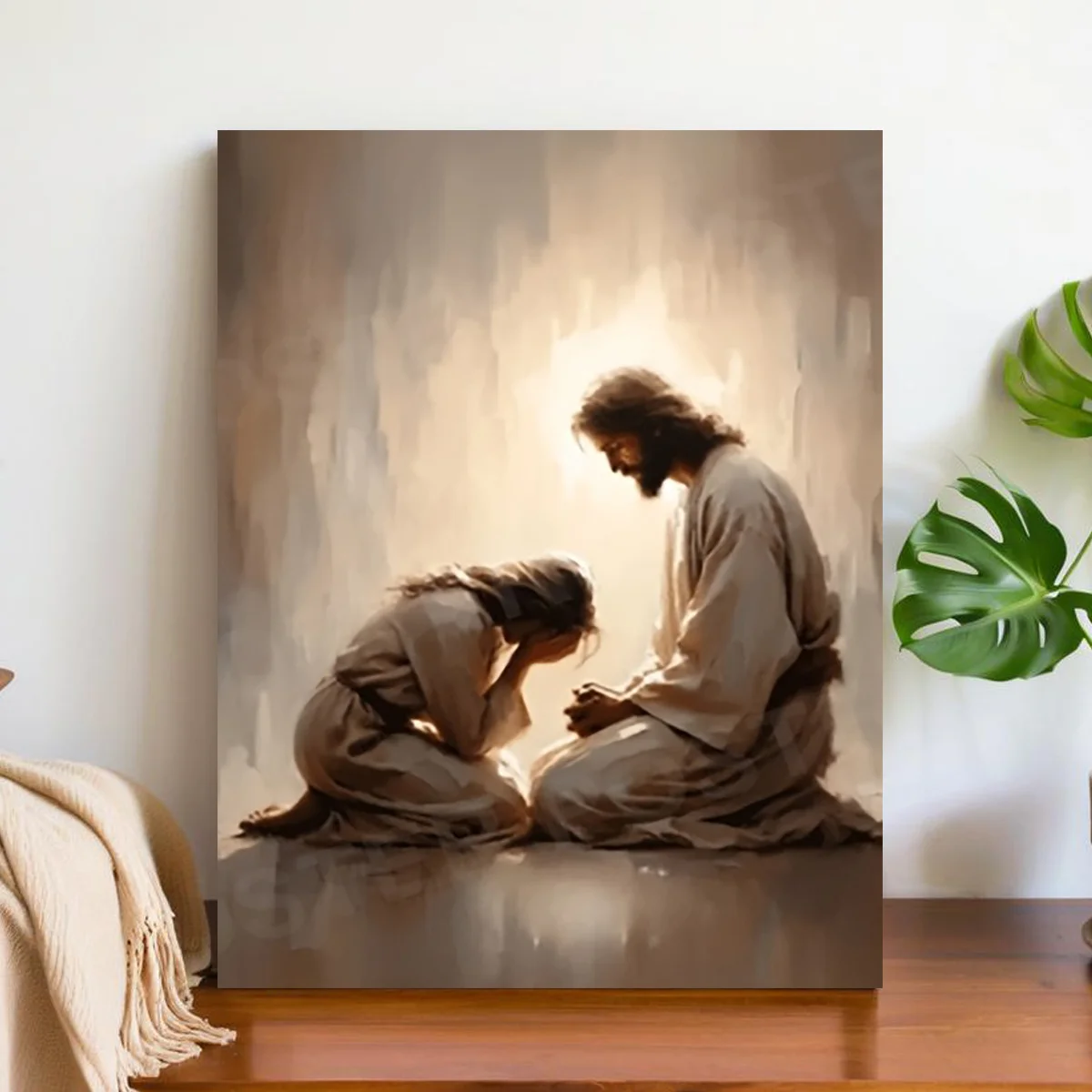 Frameless Christian Wall Art - Jesus Healing & Woman with, Religious Jesus Christ Picture Suitable for Living Room, Bedroom, Off