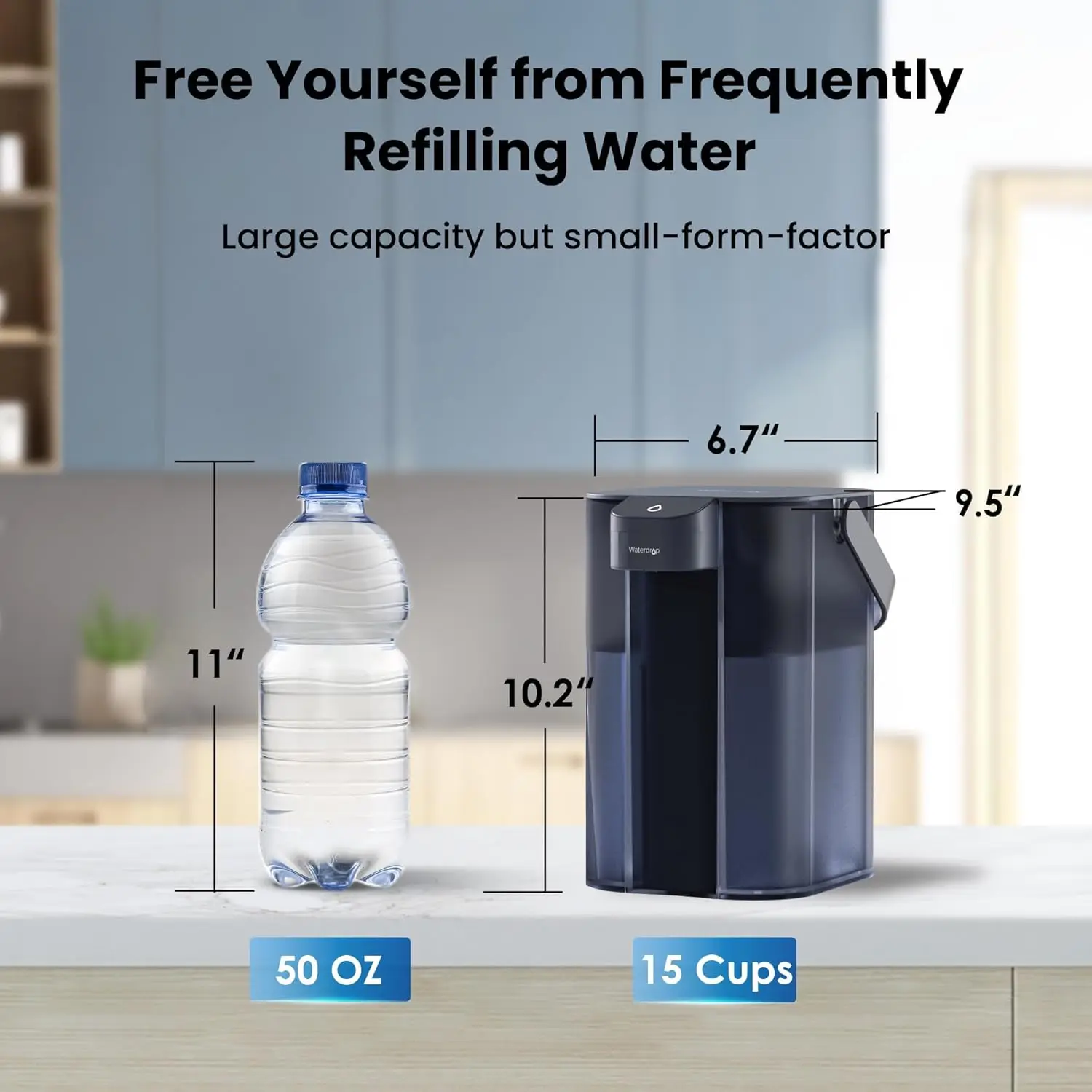 Waterdrop Electric Water Filter Pitcher, Dispenser, 200-Gallon Countertop Water Purifier, NSF/ANSI 401&53&42&372, Reduce PFAS