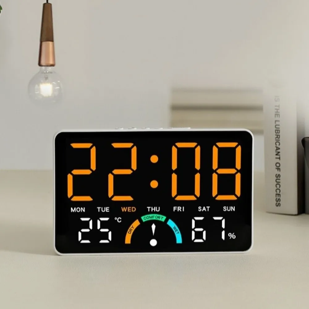 Time/Temperature/ Humidity Digital Wall Clock Dual Alarms Comfort Reminder LED Alarm Clock Large Screen Date Display