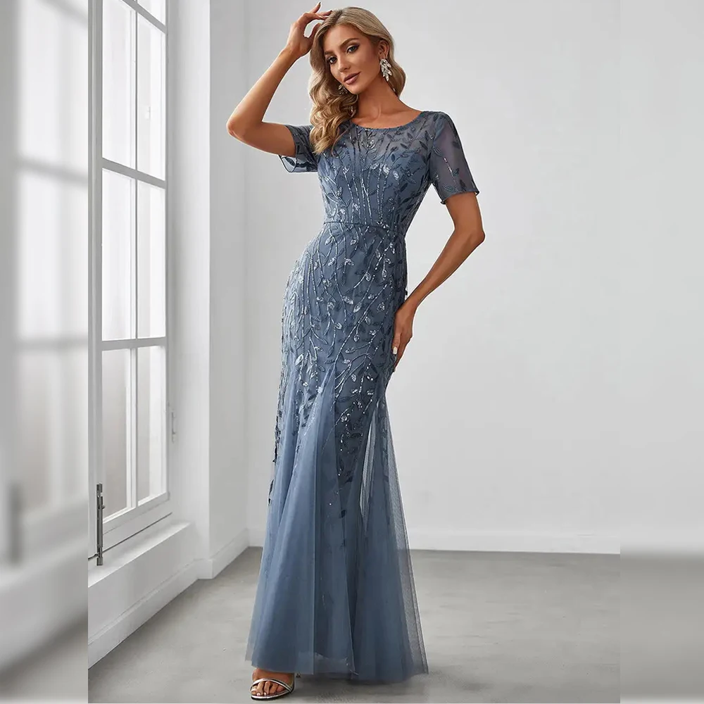 BAZIIINGAAA Party Dress Women's Floral Sequin Fishtail Tulle Dresses for Party Evening Dresses
