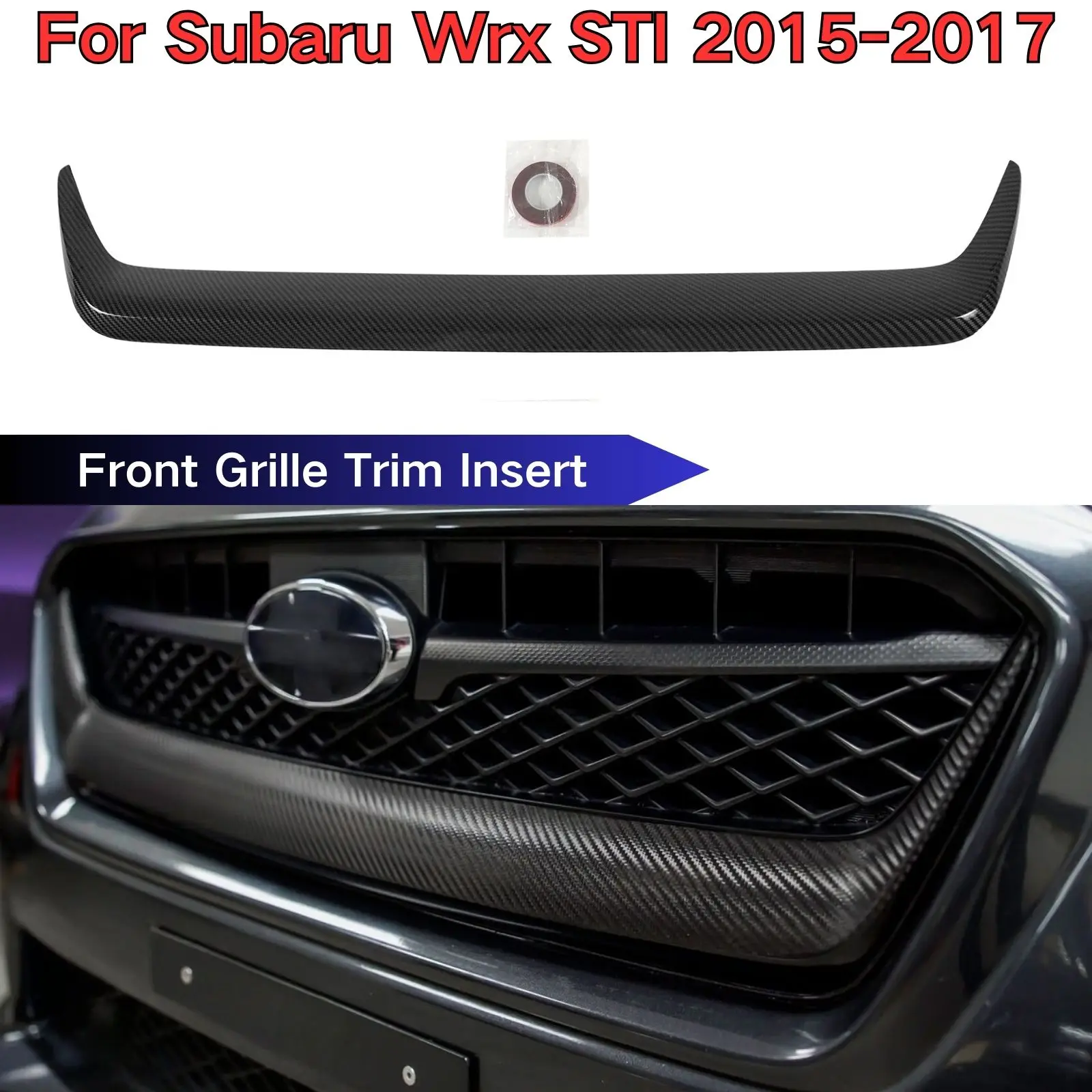 

For 2015-2017 Subaru Wrx STI Front Grille Trim Insert Carbon Fiber Print ABS Plastic Glossy Black Body Kit Car Accessories