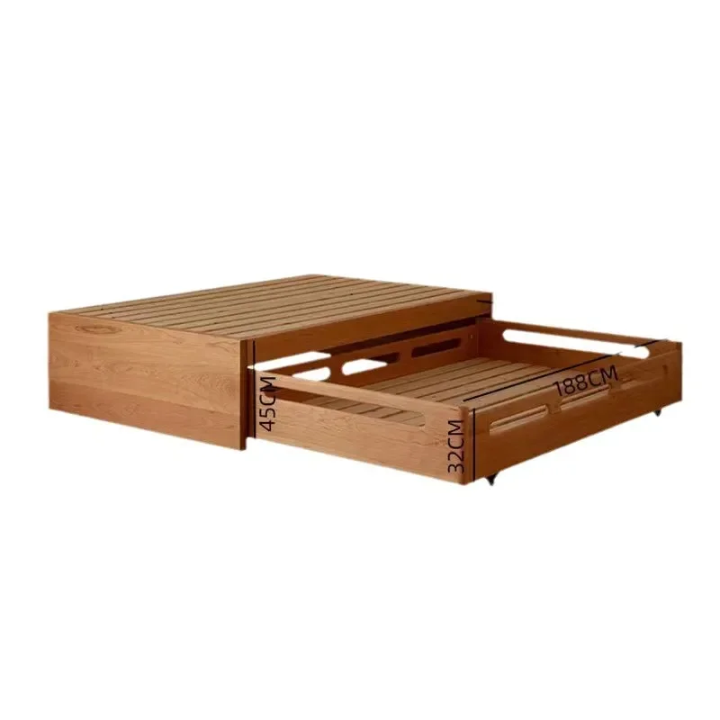 Simple Modern Cherry Wood Mother Child Trailer Japanese Style No Back Tatami Children Bed Full Solid Wood Upper Lower Bunk