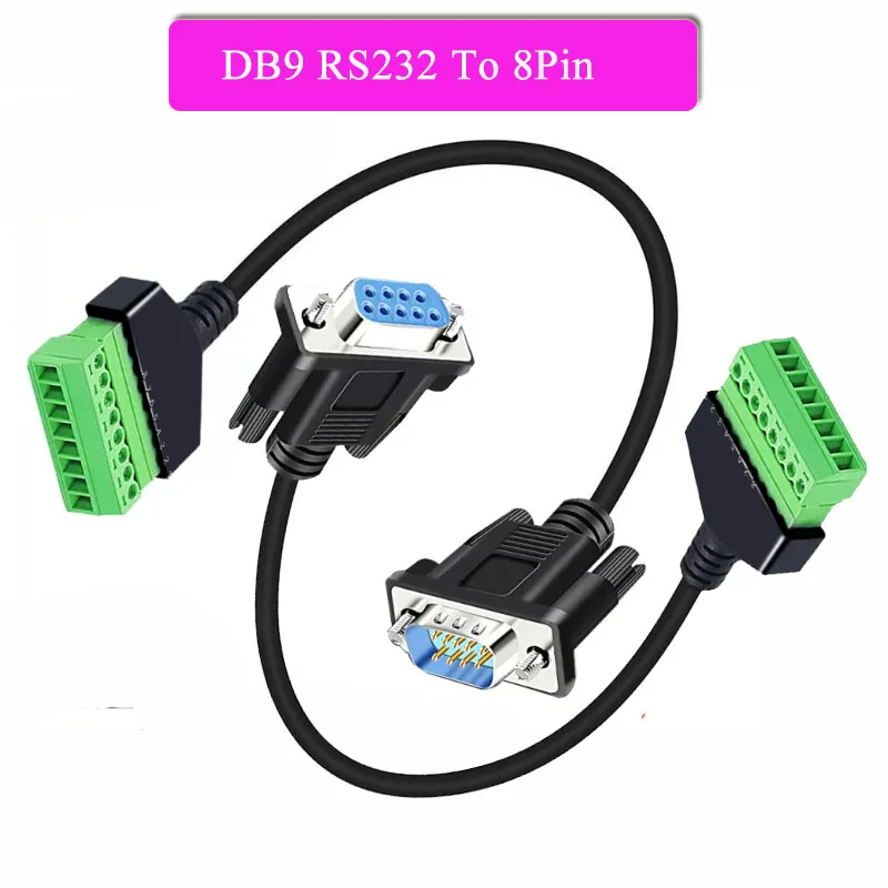 RS232 DB9 Male Female Head To 8pin Solder Free Terminal Connector Cable DB9 To 8Pin Terminal Extension Wire DB9 Connection Line