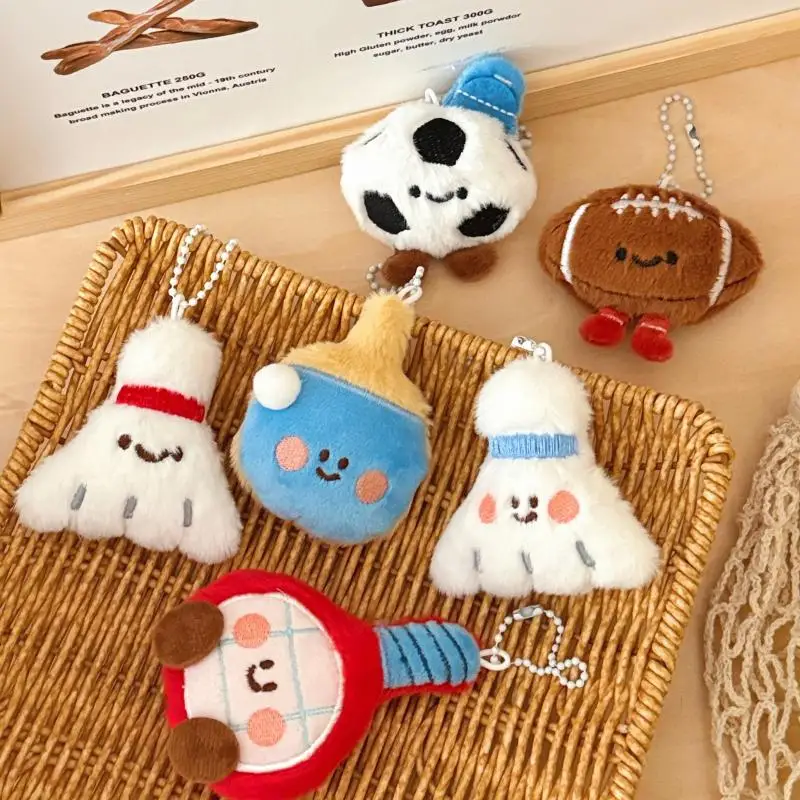 New Cute Cartoon Plush Ball Decoration Doll Pendant Keychain Kawaii Football Table Tennis Racket Stuffed Doll Toys Pendant Gifts view 4