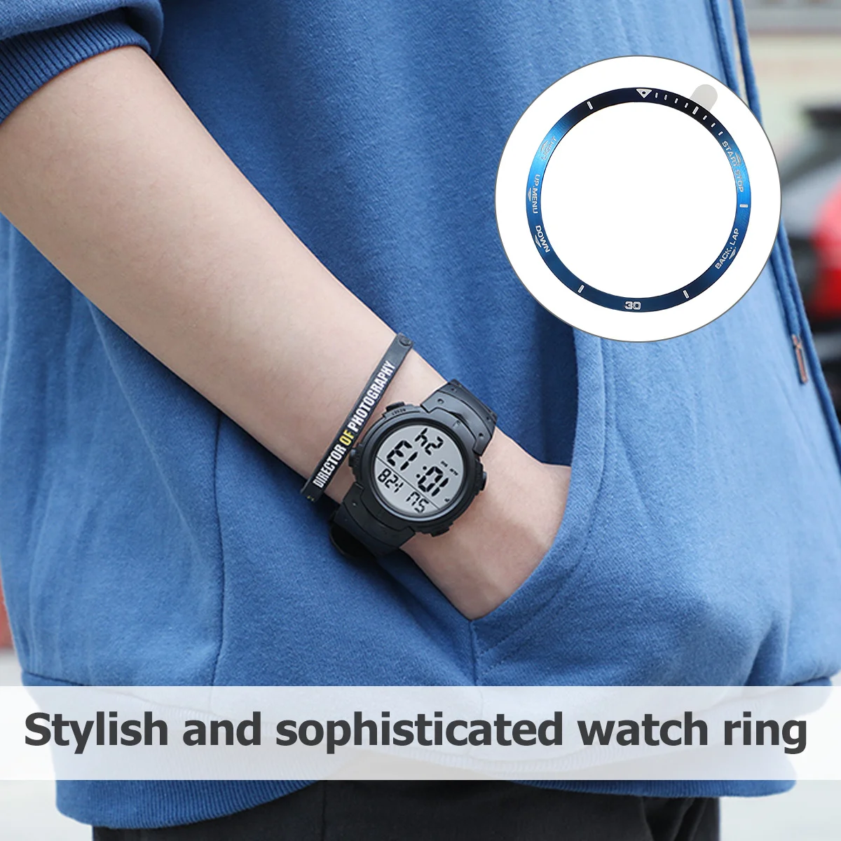 

Bezel Styling Cover Metal Watch Case Accessory Scale Blue Stainless Steel Frame