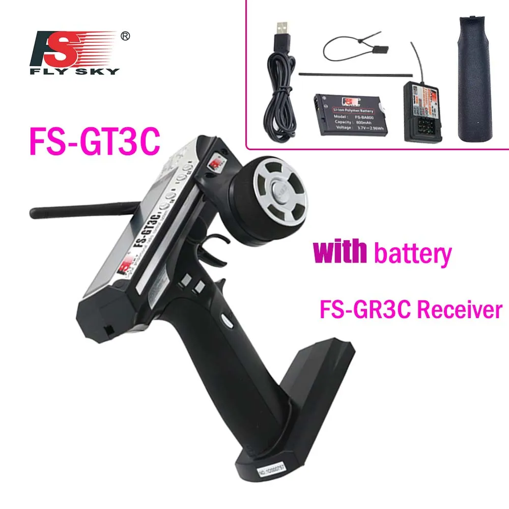 

FlySky GT3C FS-GT3C Remote Controller 2.4Ghz 3CH Transmitter built-in battery with GR3E Receiver For RC Cars Boat