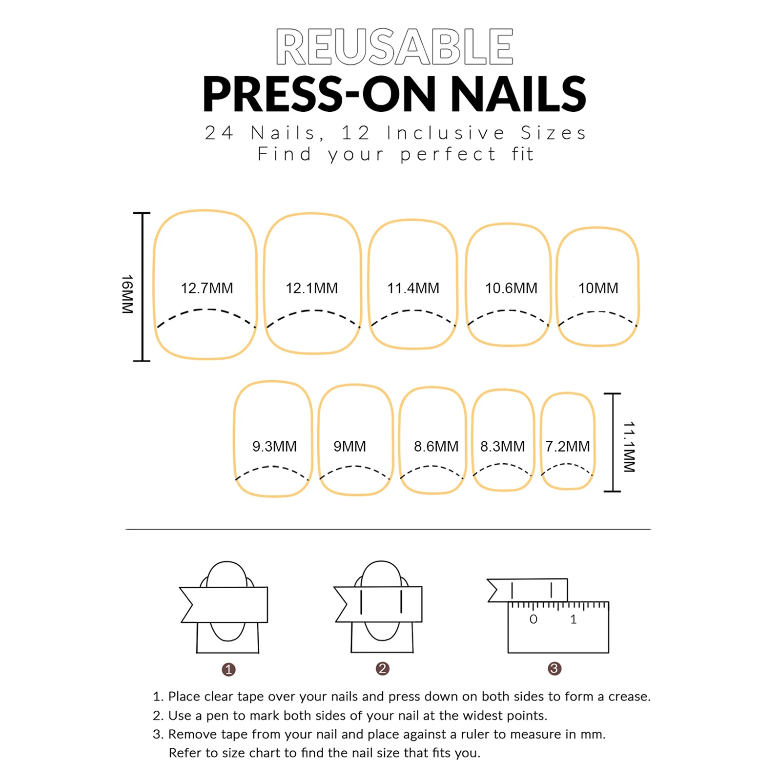 24 Stück Aufklebenägel Schwarz Weiß Gepunktet Kurze Quadratische Künstliche Fingernägel Vollständige Abdeckung Acryl-Nagelspitzen – Detail 5