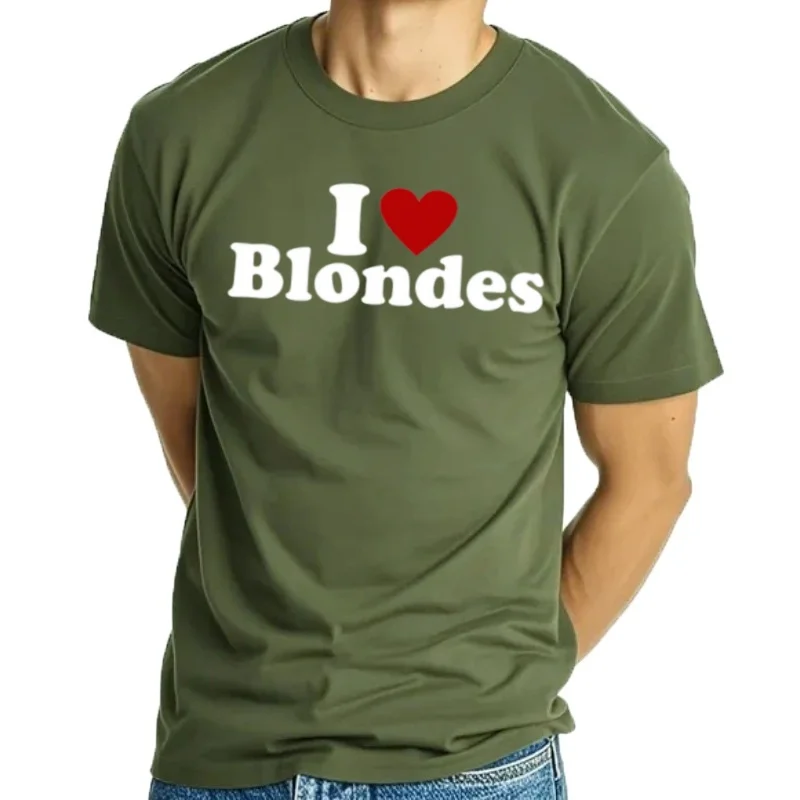 Camiseta de pelo rubio I Love Heart Blondes, regalo para novio Bf, camiseta estampada con letras divertidas de Humor,