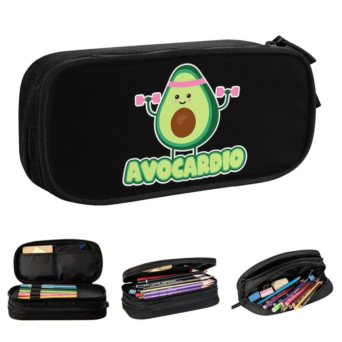 Avocardio Avocado Cardio Pencilcases Vegan Pencilcases Pen Box per studenti grande borsa portaoggetti cancelleria cosmetica per ufficio