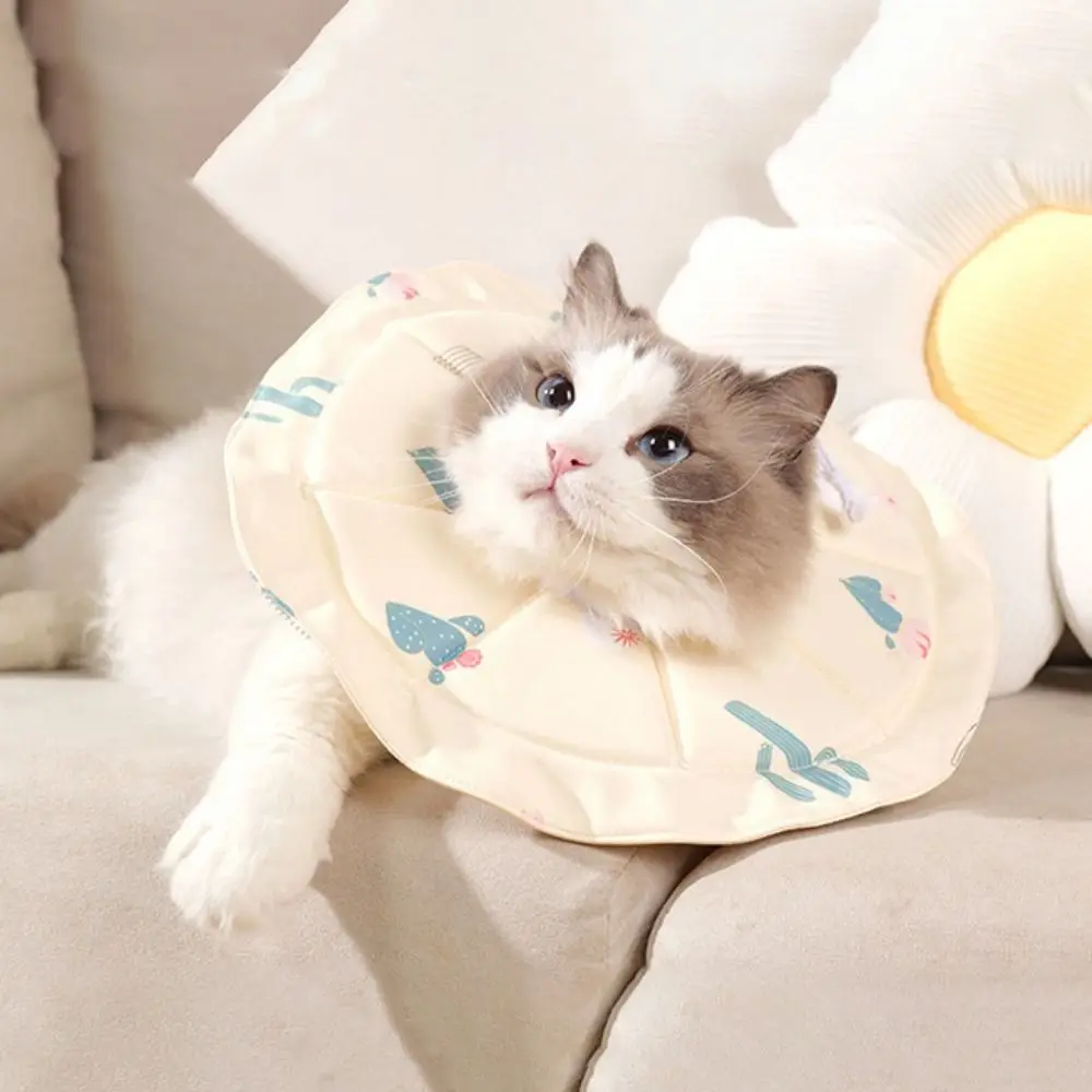 Cartoon Pet Elizabethan Collar Adjustable Waterproof Cat Protection Collar Cactus Pattern Cat Recovery Collar