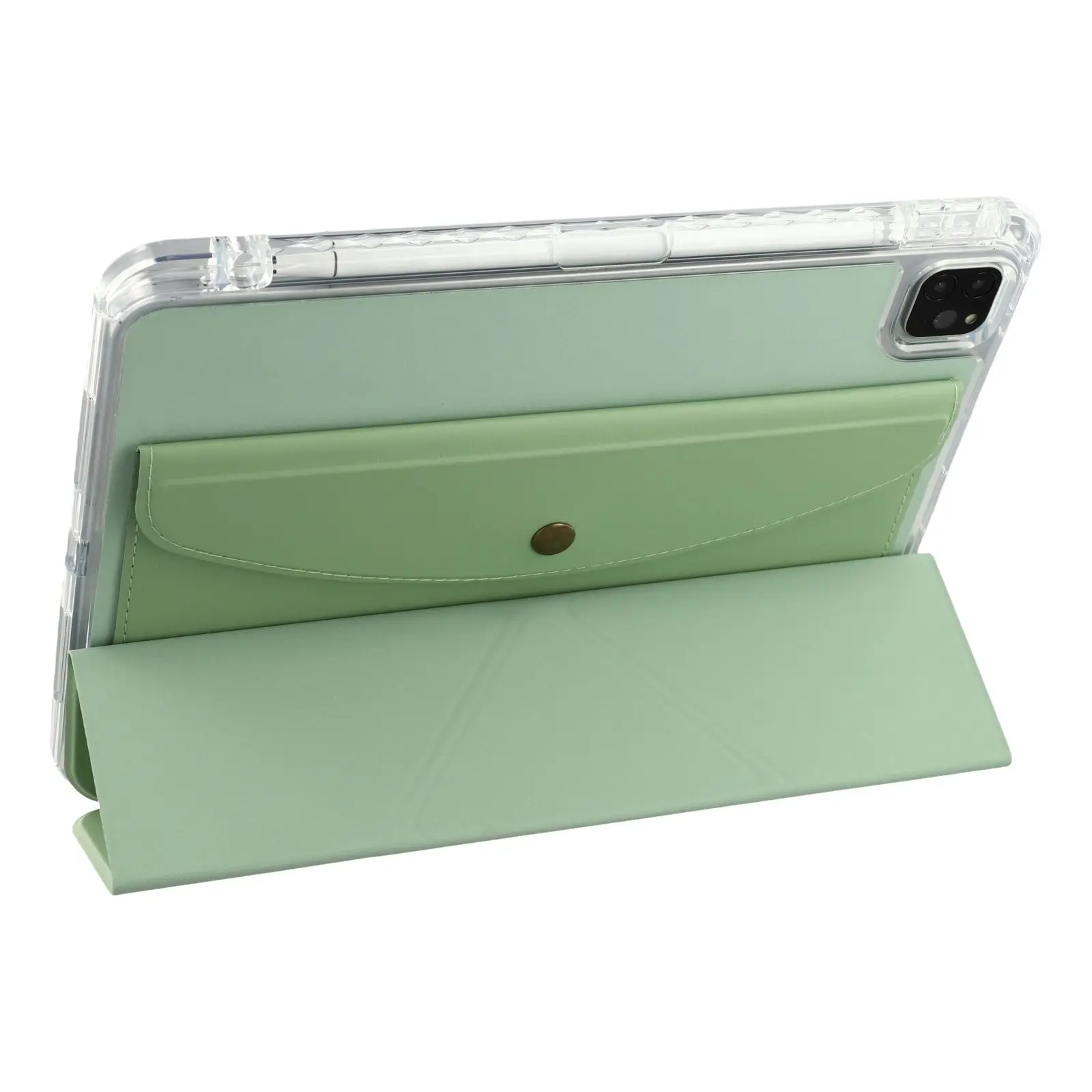 For iPad Pro 11 (2025) / 11 (2024) Case Origami Stand Wallet PU Leather Smart Tablet Cover with Pencil Slot - Green