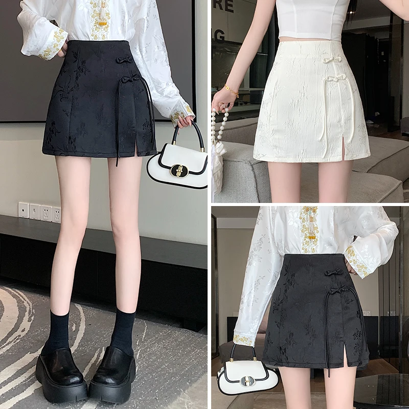 Half length skirt for women with high waist, slim appearance, split slit, anti glare A-line skirt, buttocks wrapped skirt